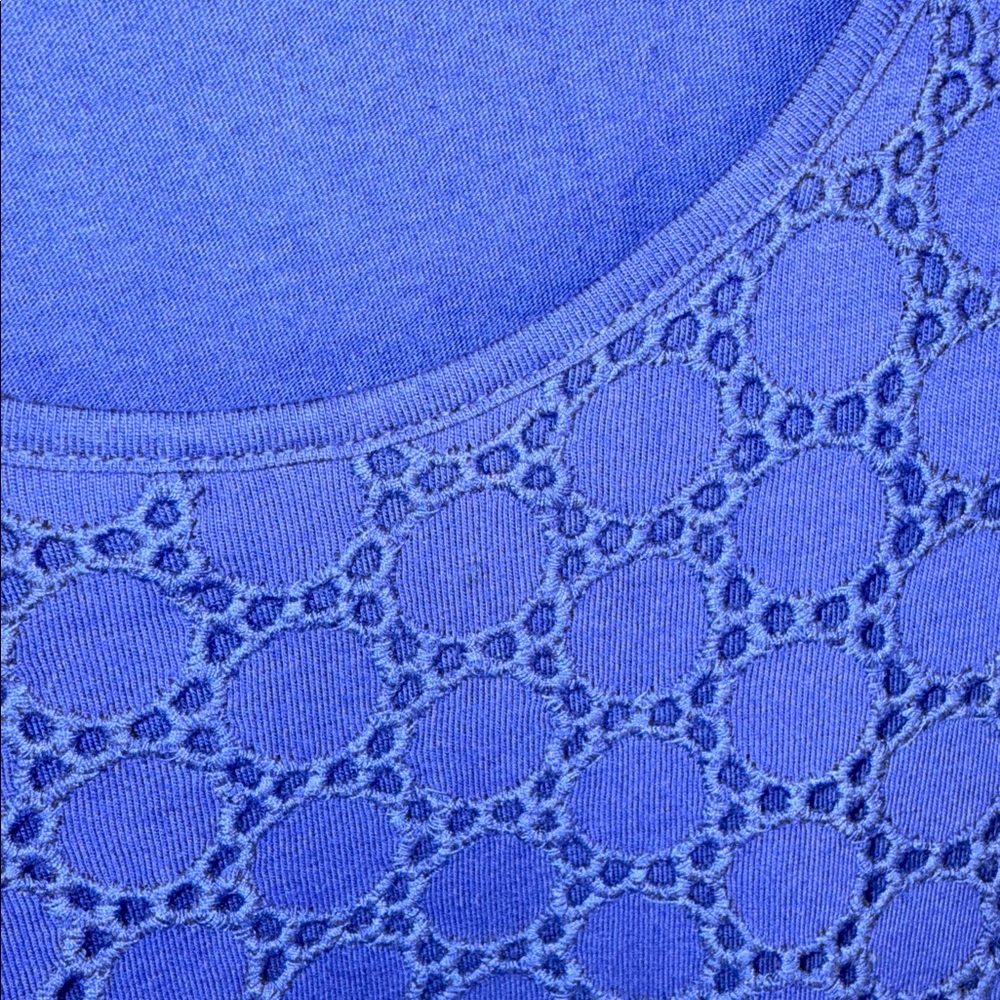 Talbots Cobalt Blue Short Sleeve Eyelet Knit Tee - Picture 5 of 5